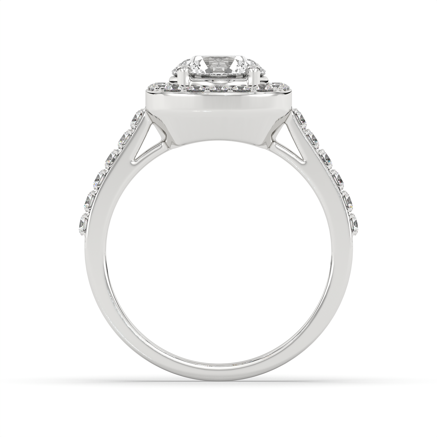 1.5 CT Round Cut Moissanite Halo Engagement Ring with Pavé Side Accents in 925 Sterling Silver with 14K Gold Vermeil Plating
