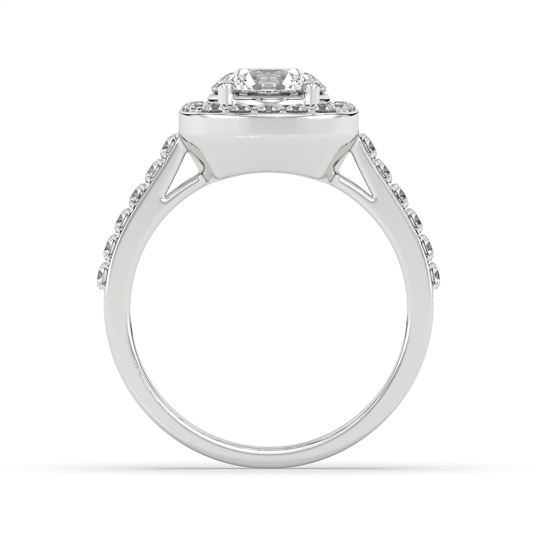 1.5 CT Round Cut Moissanite Halo Engagement Ring with Pavé Side Accents in 925 Sterling Silver with 14K Gold Vermeil Plating