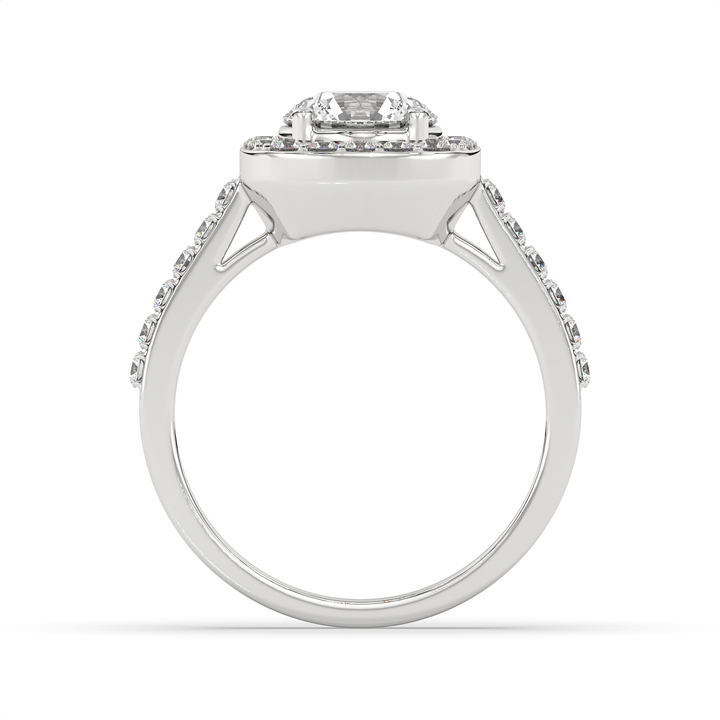 1.5 CT Round Cut Moissanite Halo Engagement Ring with Pavé Side Accents in 925 Sterling Silver with 14K Gold Vermeil Plating
