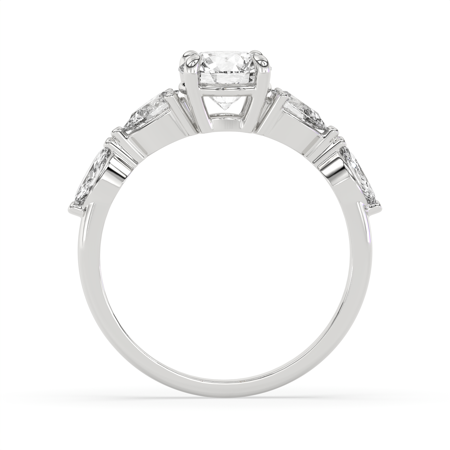 1.5 CT Round Brilliant Cut Moissanite Engagement Ring with Marquise & Pear Side Stones in 925 Sterling Silver