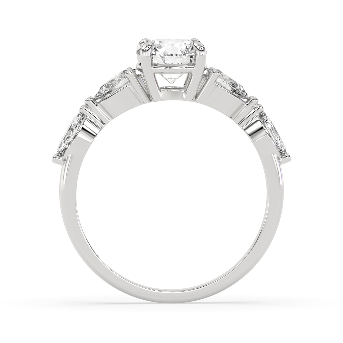 1.5 CT Round Brilliant Cut Moissanite Engagement Ring with Marquise & Pear Side Stones in 925 Sterling Silver