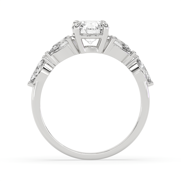 1.5 CT Round Brilliant Cut Moissanite Engagement Ring with Marquise & Pear Side Stones in 925 Sterling Silver