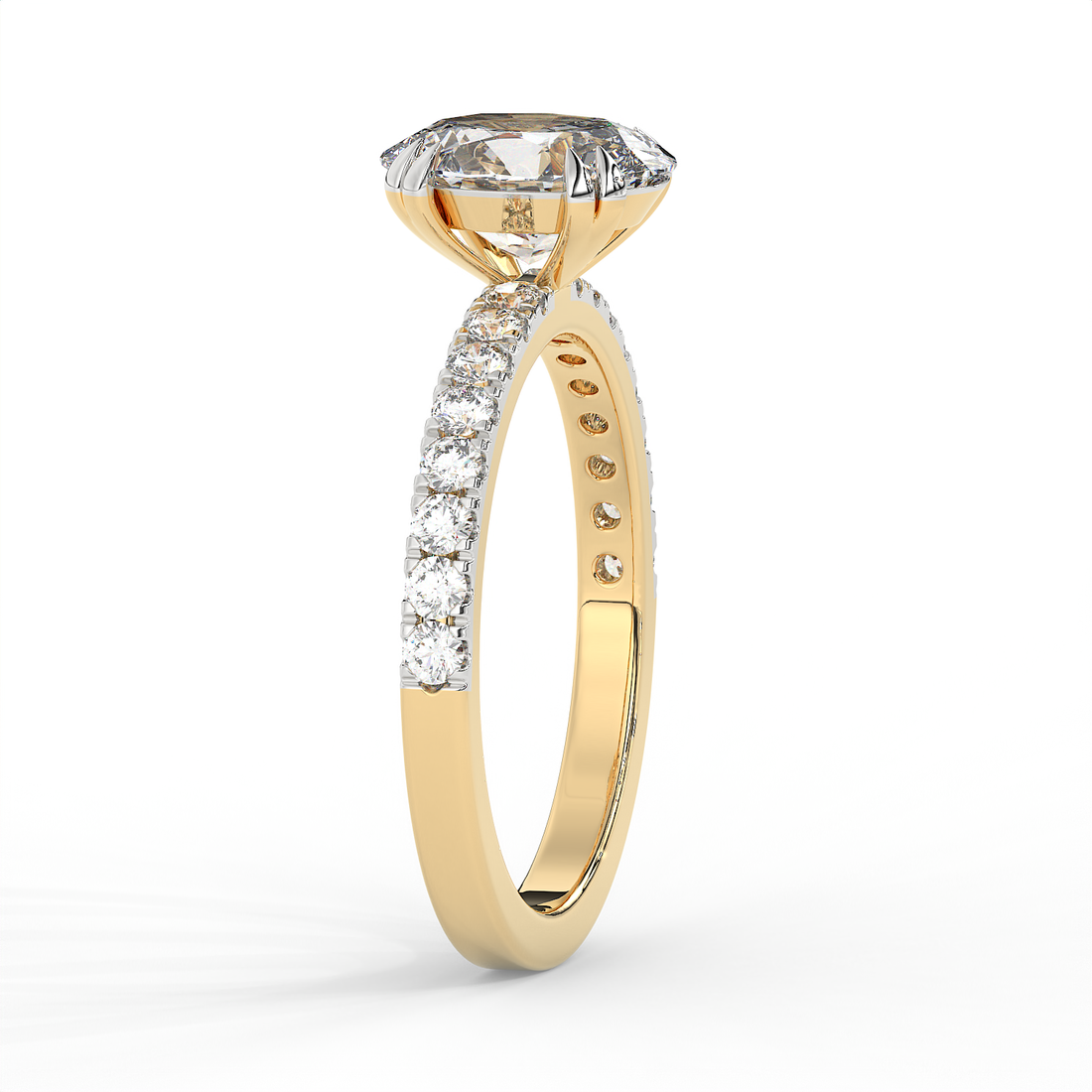 2.3 CT Oval Cut Moissanite Engagement Ring with Pavé Side Accents in 925 Sterling Silver with 14K Gold Vermeil Plating