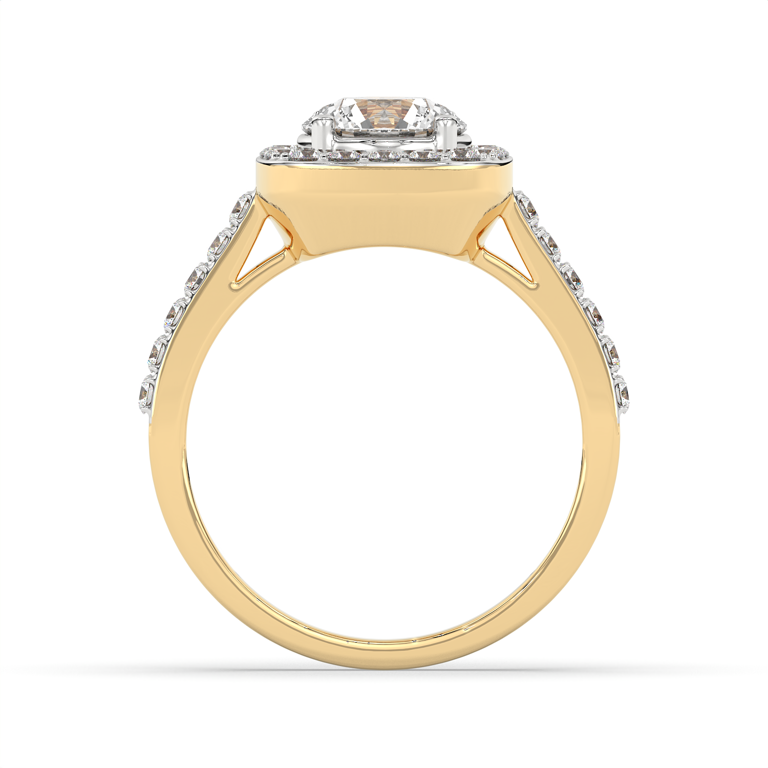 1.5 CT Round Cut Moissanite Halo Engagement Ring with Pavé Side Accents in 925 Sterling Silver with 14K Gold Vermeil Plating
