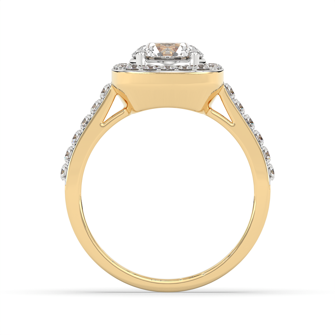 1.5 CT Round Cut Moissanite Halo Engagement Ring with Pavé Side Accents in 925 Sterling Silver with 14K Gold Vermeil Plating