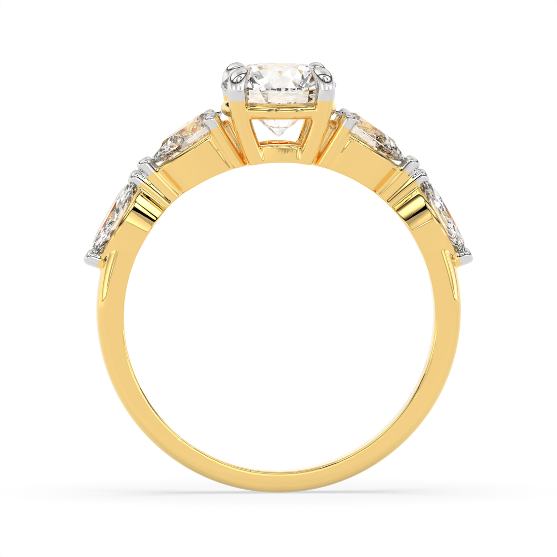 1.5 CT Round Brilliant Cut Moissanite Engagement Ring with Marquise & Pear Side Stones in 925 Sterling Silver