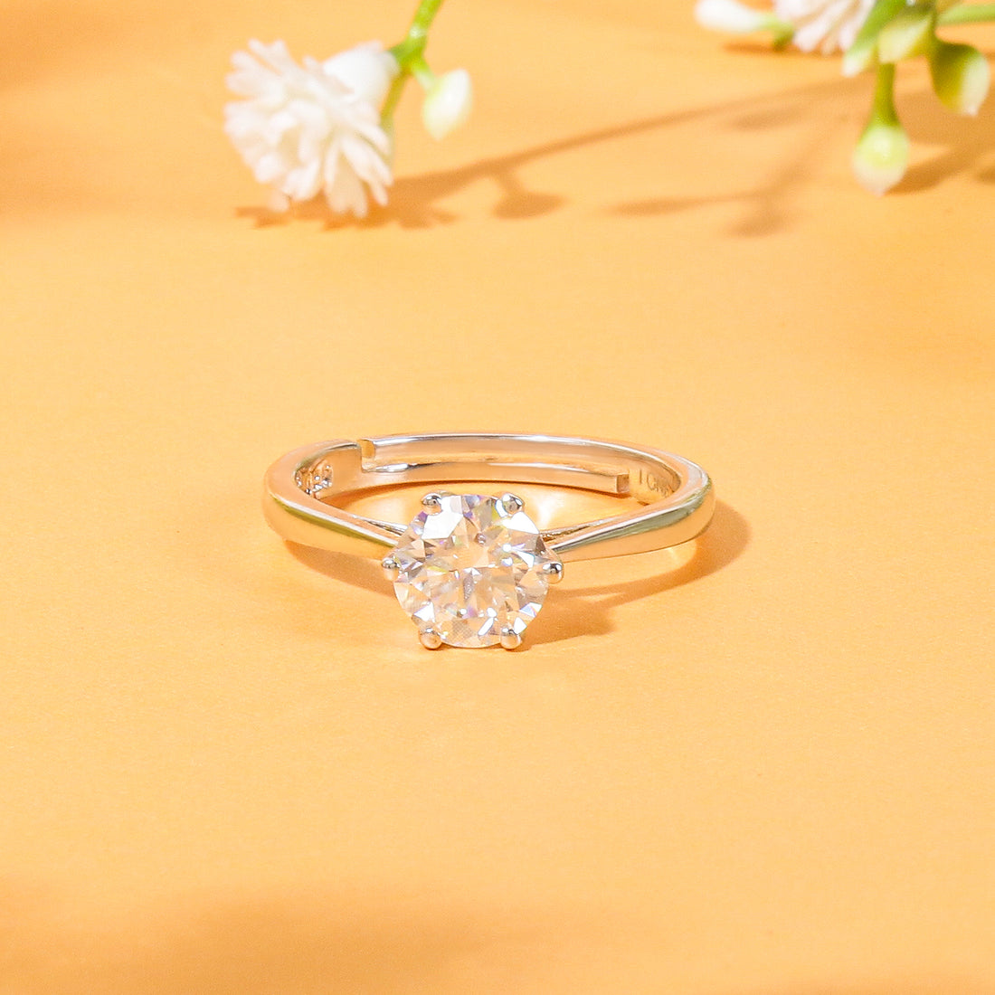 Round Moissanite Six Prong Solitaire Ring - 1.87 Ctw In 14K White Gold Plated (Adjustable)
