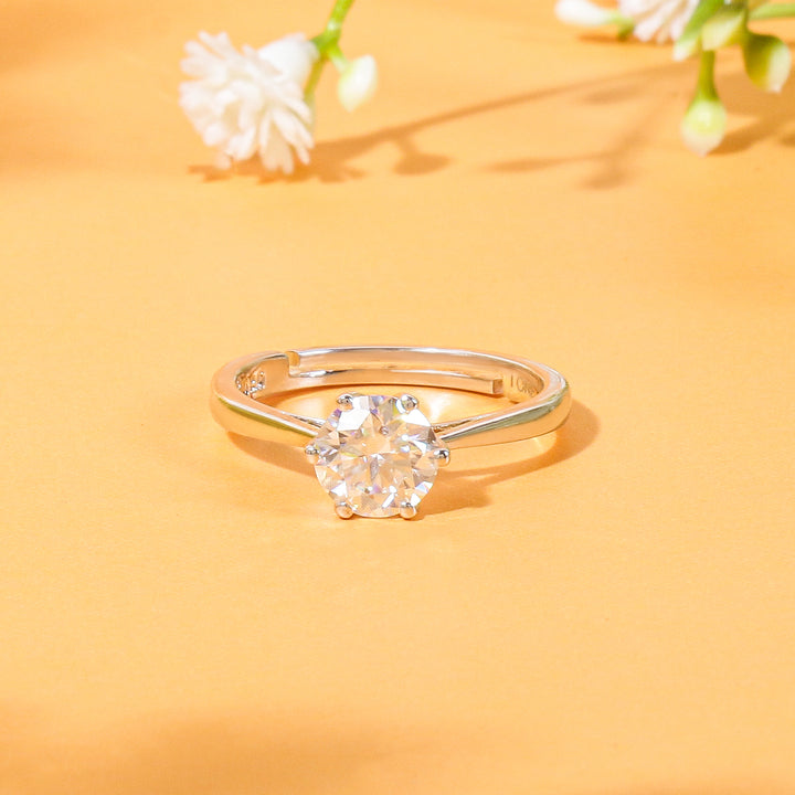 Round Moissanite Six Prong Solitaire Ring - 1.87 Ctw In 14K White Gold Plated (Adjustable)