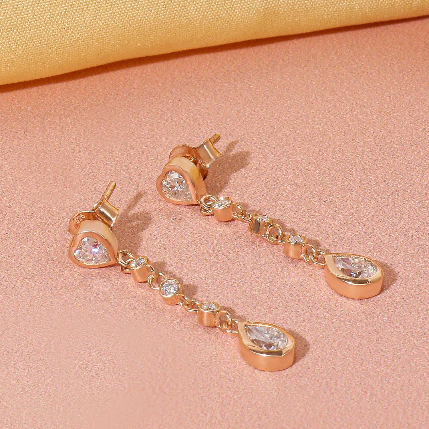 Heart & Pear Cut Moissanite Diamond Drop Necklace Set in 14K Gold Plated