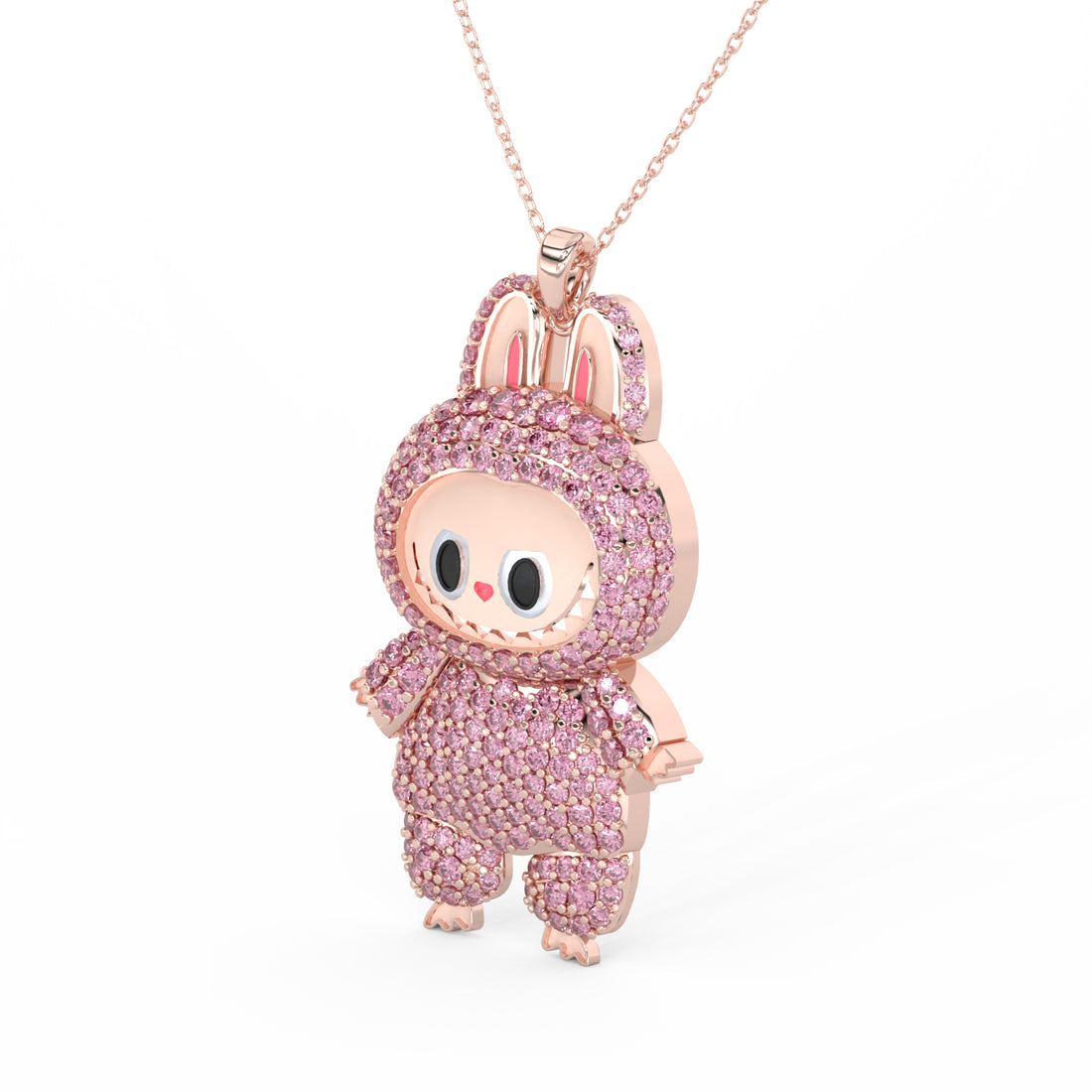 Labubu Doll Silver Moissanite Diamond Pendant Gold Plated