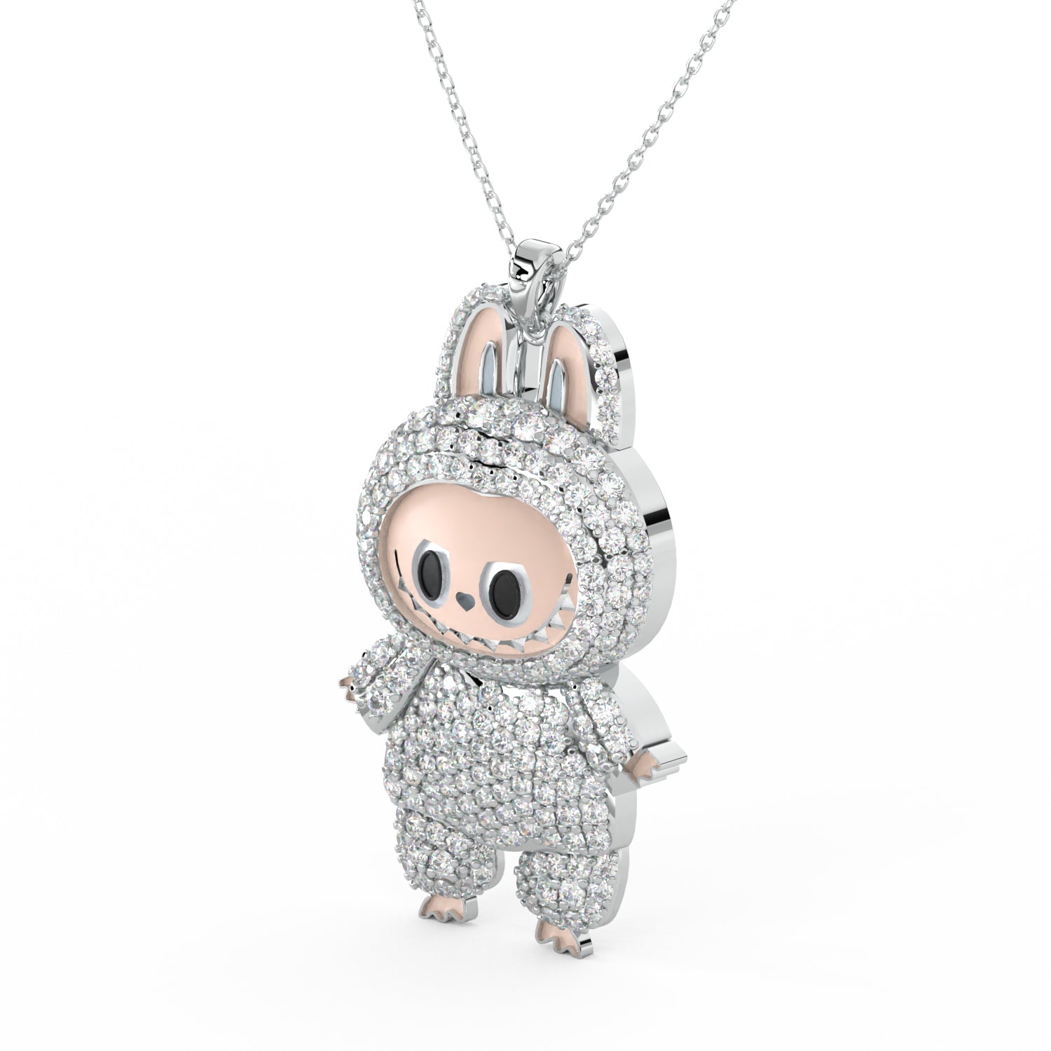 Labubu Doll Silver Moissanite Diamond Pendant Gold Plated