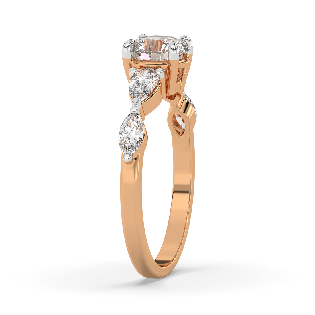 1.5 CT Round Brilliant Cut Moissanite Engagement Ring with Marquise & Pear Side Stones in 925 Sterling Silver