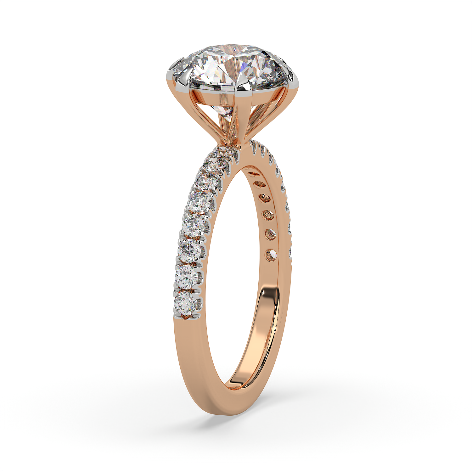 3 CT Round Cut Moissanite Solitaire Engagement Ring with Side Accents 14K Gold Vermeil