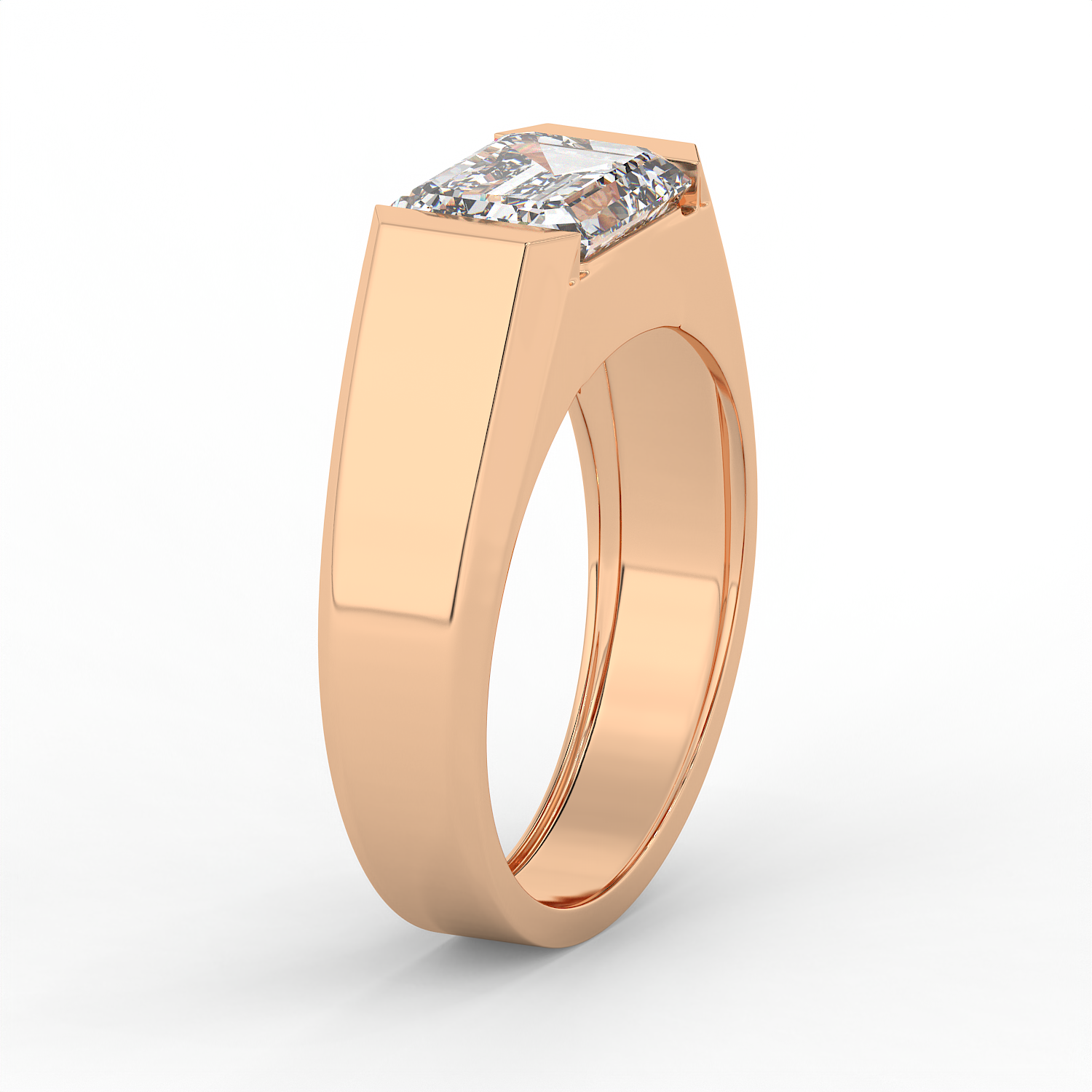2.5 CT Emerald Cut Moissanite Signet Men Ring in 925 Sterling Silver with Gold Vermeil