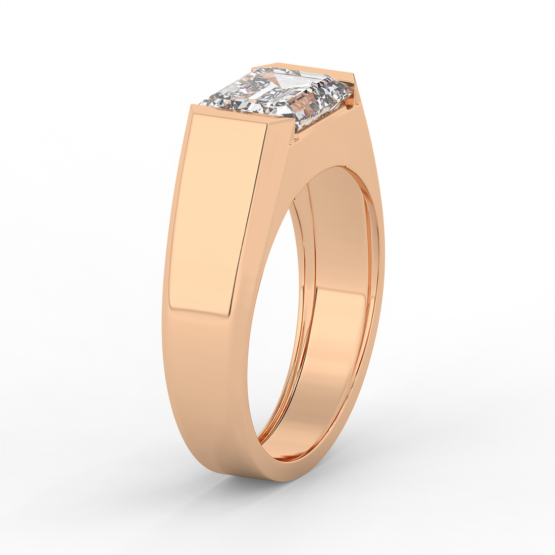 2.5 CT Emerald Cut Moissanite Signet Men Ring in 925 Sterling Silver with Gold Vermeil