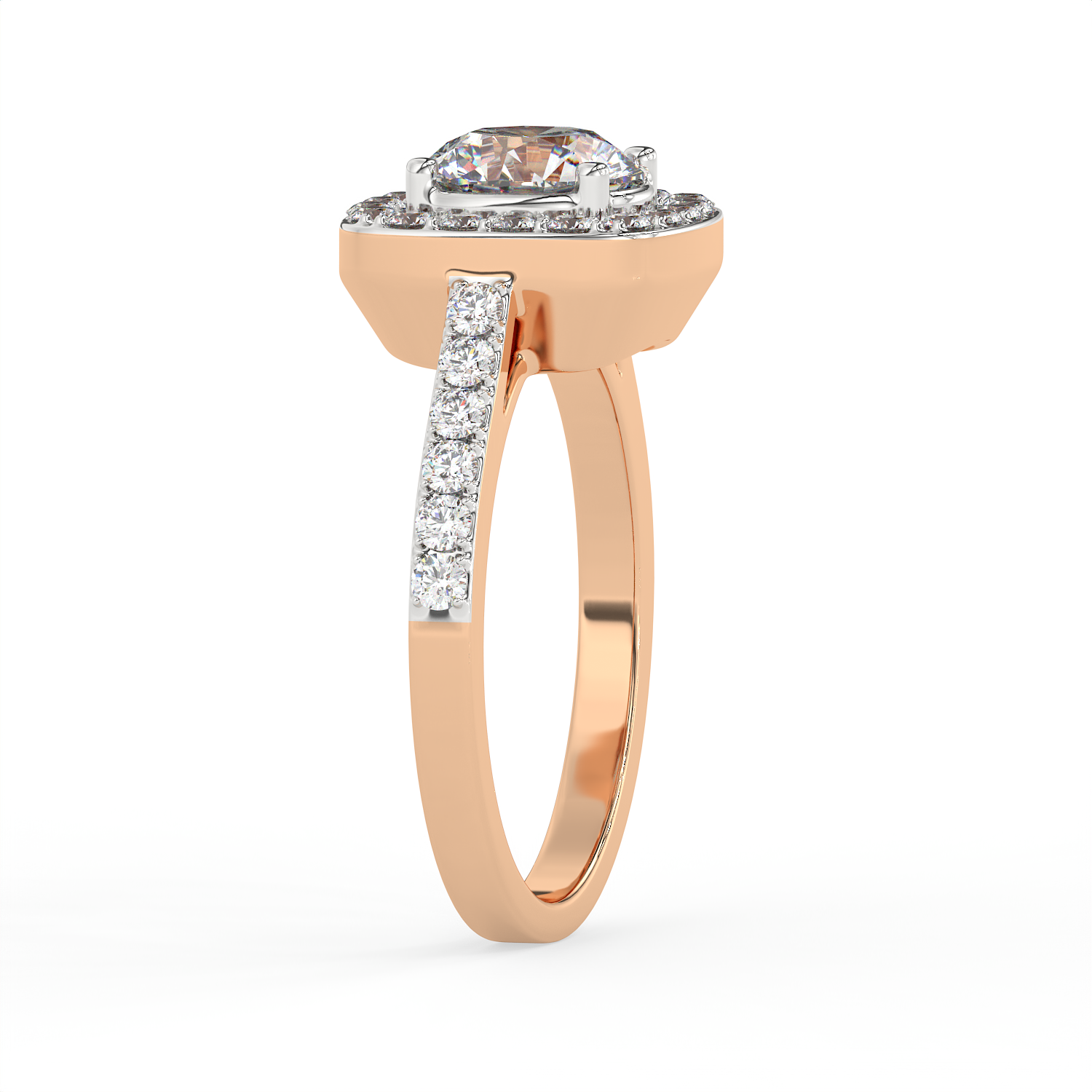 1.5 CT Round Cut Moissanite Halo Engagement Ring with Pavé Side Accents in 925 Sterling Silver with 14K Gold Vermeil Plating