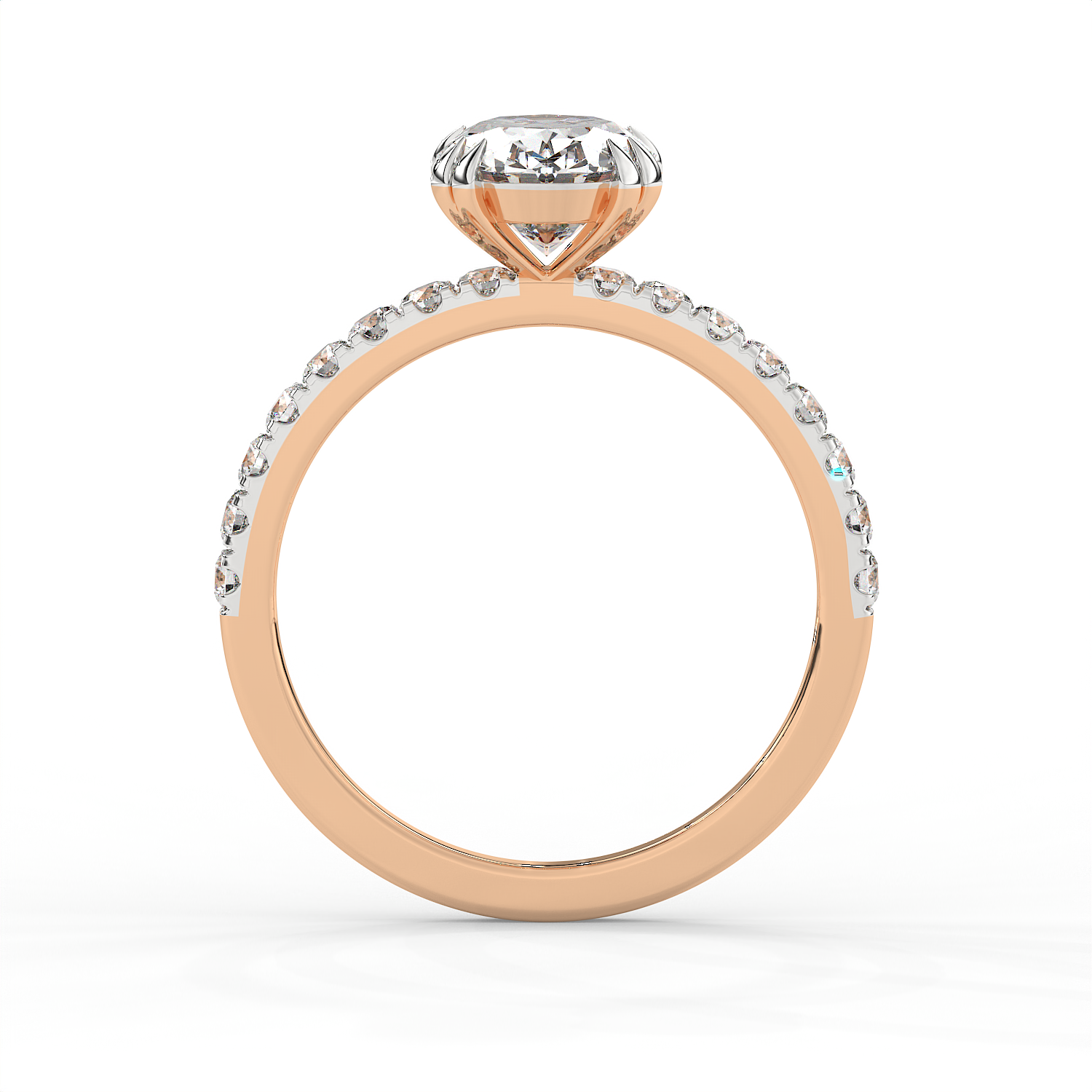 2.3 CT Oval Cut Moissanite Engagement Ring with Pavé Side Accents in 925 Sterling Silver with 14K Gold Vermeil Plating