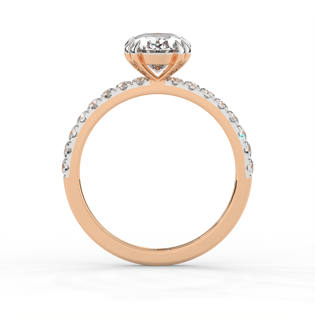 2.3 CT Oval Cut Moissanite Engagement Ring with Pavé Side Accents in 925 Sterling Silver with 14K Gold Vermeil Plating