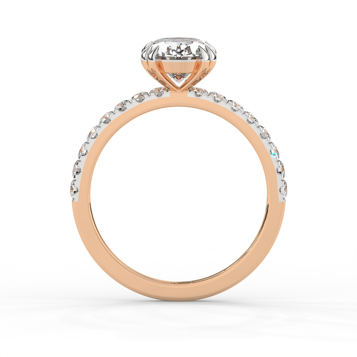 2.3 CT Oval Cut Moissanite Engagement Ring with Pavé Side Accents in 925 Sterling Silver with 14K Gold Vermeil Plating