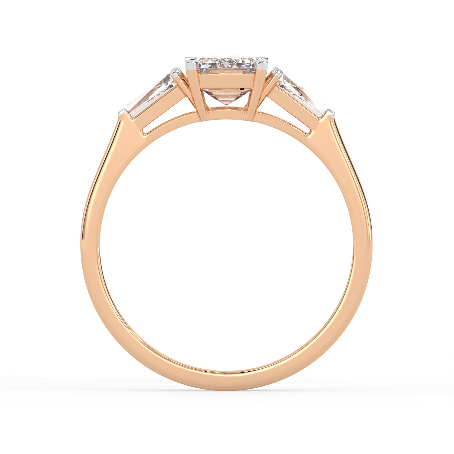 1.3 CT Emerald Cut Moissanite Trilogy Engagement Ring with Tapered Baguette Side Stones in 925 Sterling Silver