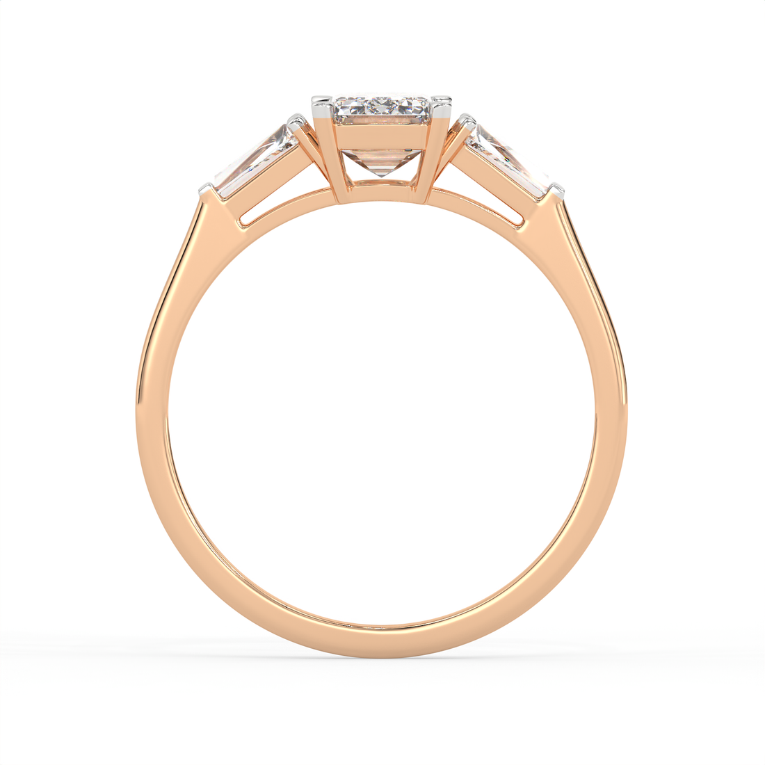 1.3 CT Emerald Cut Moissanite Trilogy Engagement Ring with Tapered Baguette Side Stones in 925 Sterling Silver