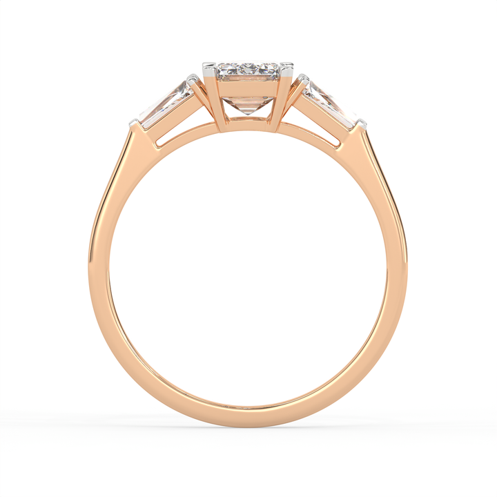 1.3 CT Emerald Cut Moissanite Trilogy Engagement Ring with Tapered Baguette Side Stones in 925 Sterling Silver