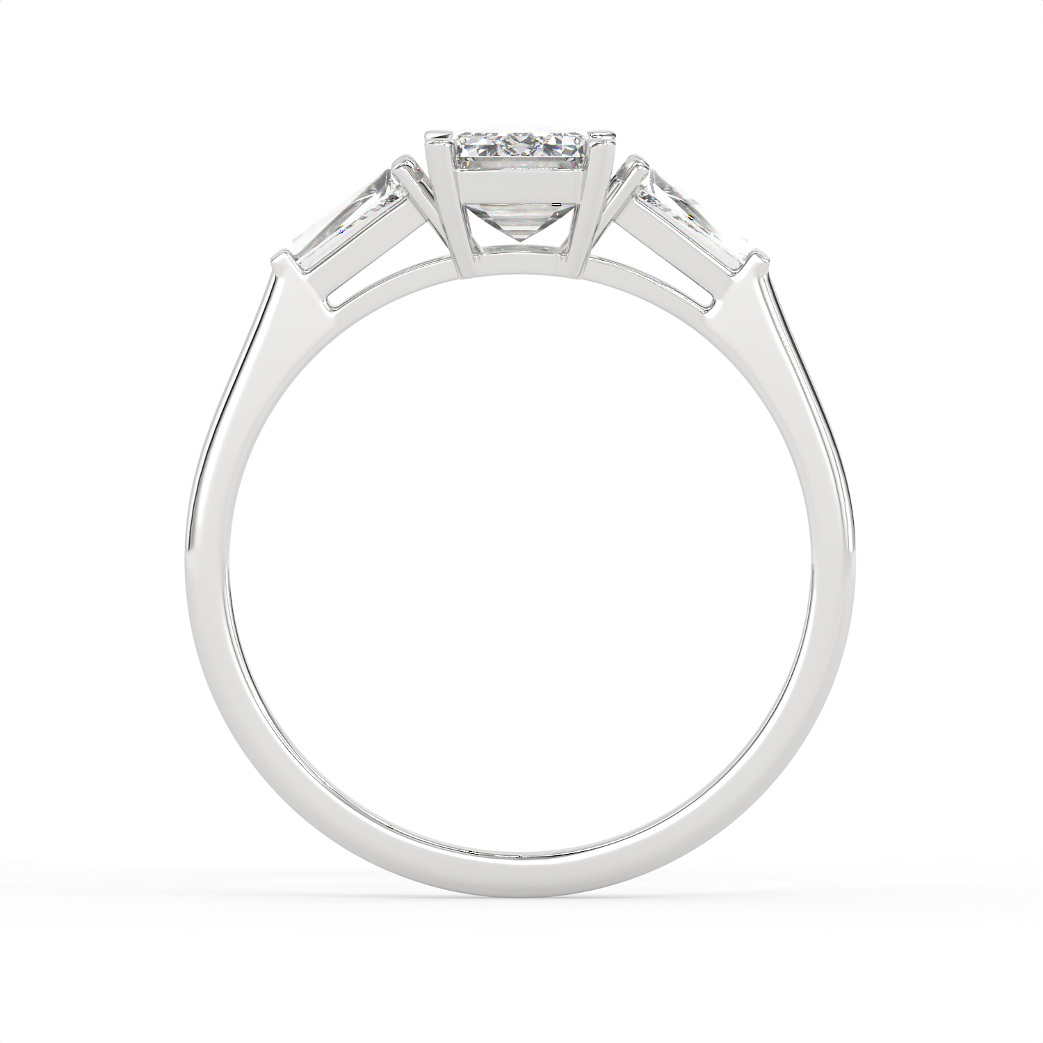 1.3 CT Emerald Cut Moissanite Trilogy Engagement Ring with Tapered Baguette Side Stones in 925 Sterling Silver