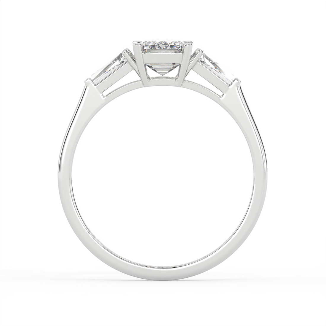 1.3 CT Emerald Cut Moissanite Trilogy Engagement Ring with Tapered Baguette Side Stones in 925 Sterling Silver