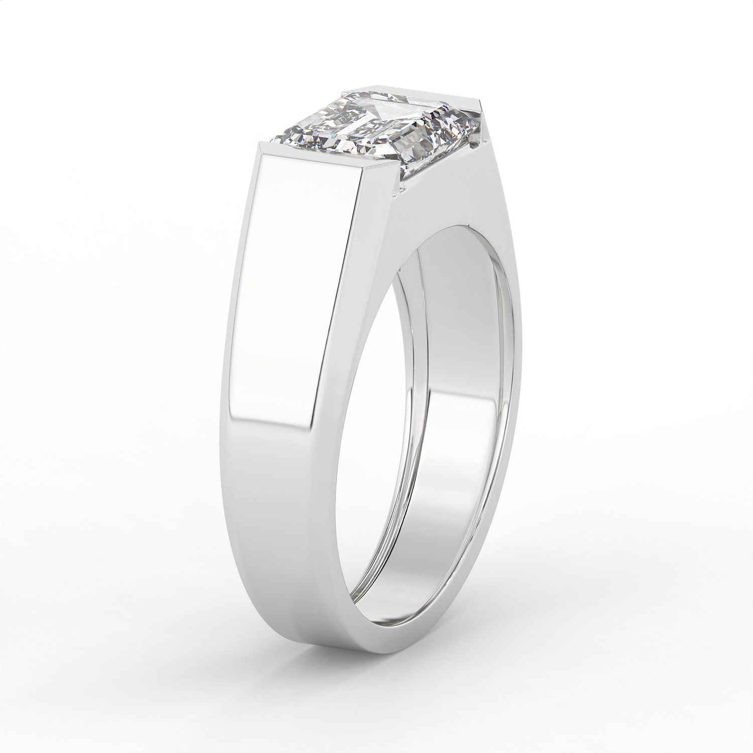 2.5 CT Emerald Cut Moissanite Signet Men Ring in 925 Sterling Silver with Gold Vermeil