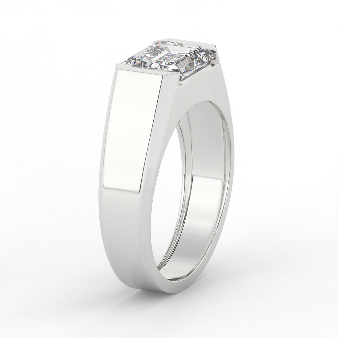 2.5 CT Emerald Cut Moissanite Signet Men Ring in 925 Sterling Silver with Gold Vermeil