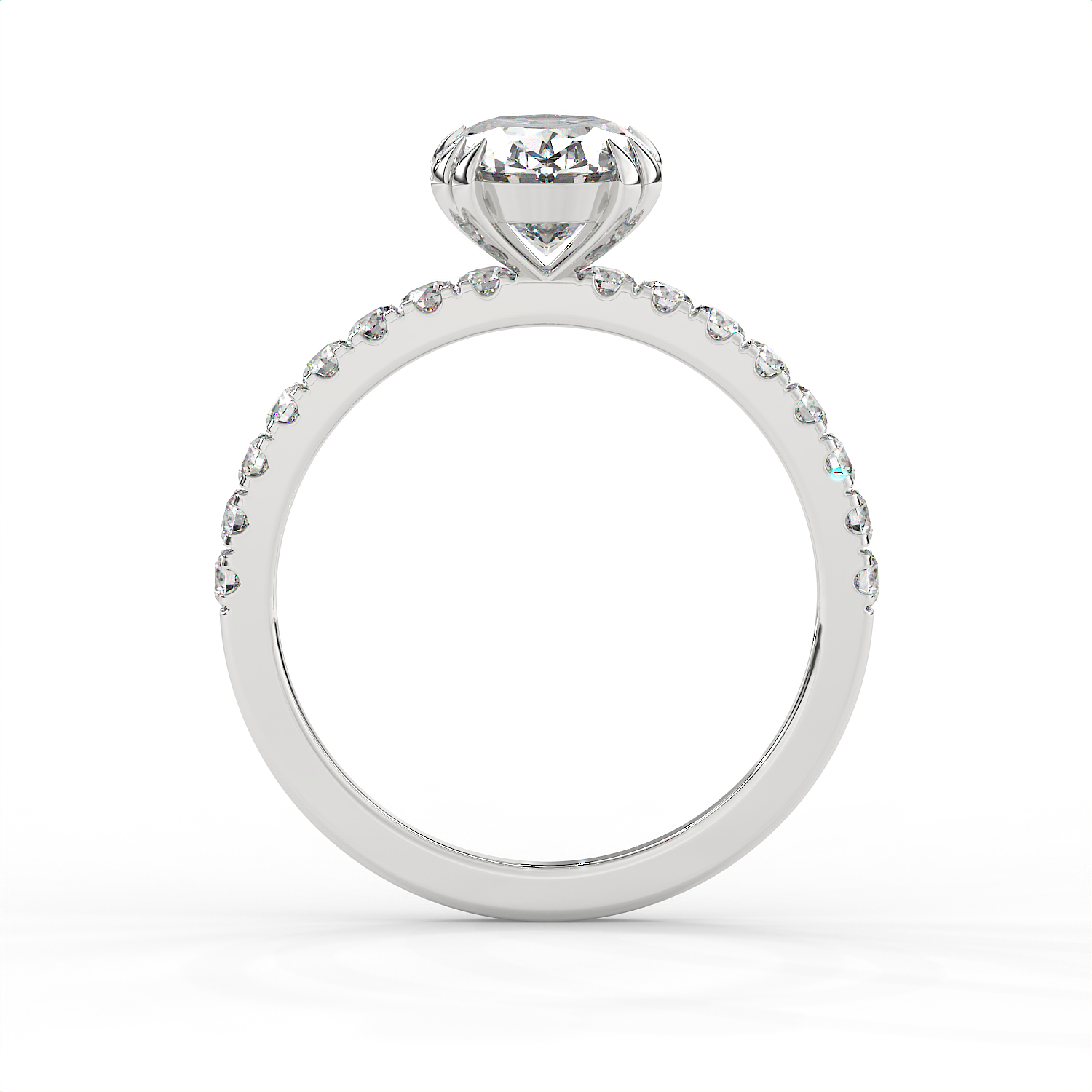 2.3 CT Oval Cut Moissanite Engagement Ring with Pavé Side Accents in 925 Sterling Silver with 14K Gold Vermeil Plating