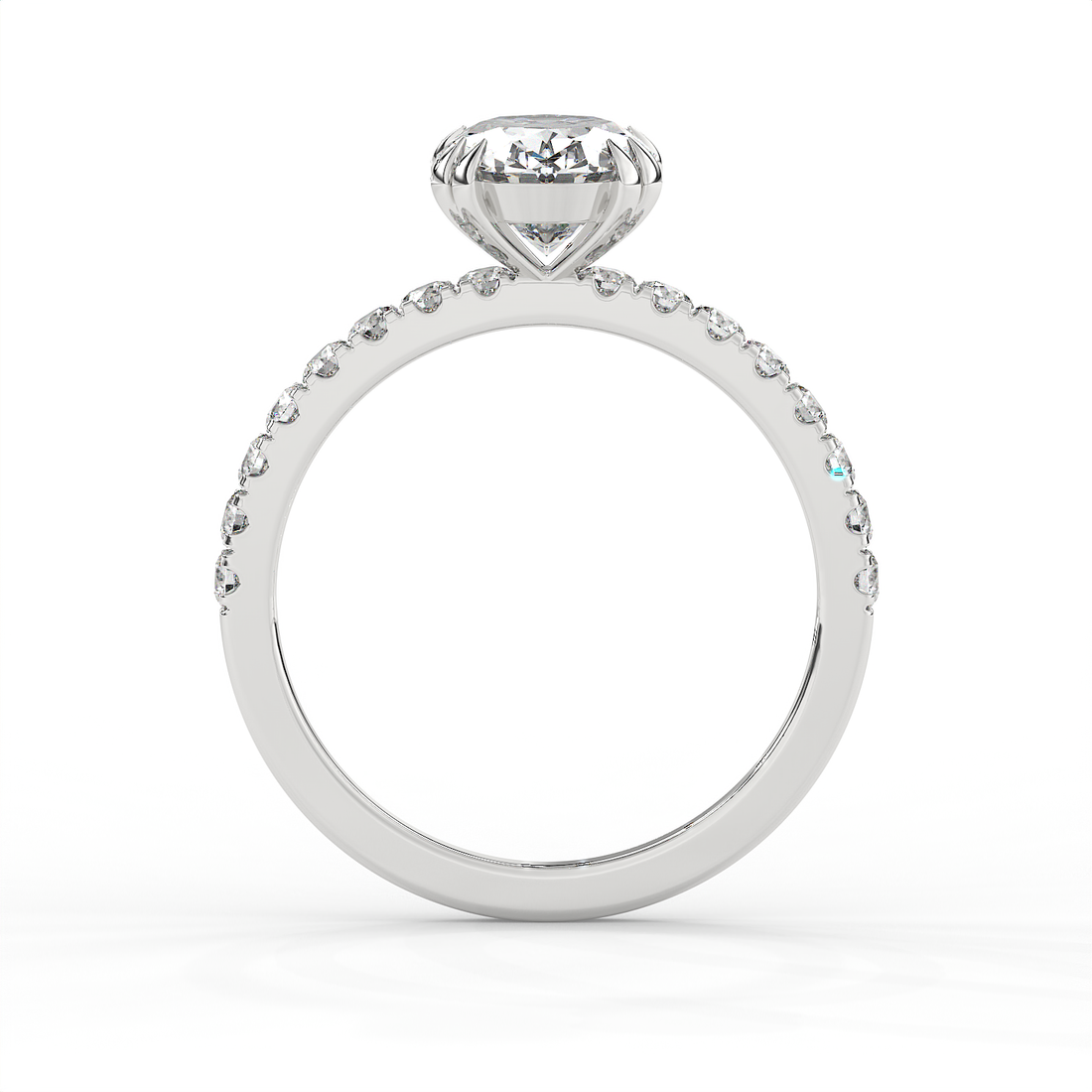 2.3 CT Oval Cut Moissanite Engagement Ring with Pavé Side Accents in 925 Sterling Silver with 14K Gold Vermeil Plating