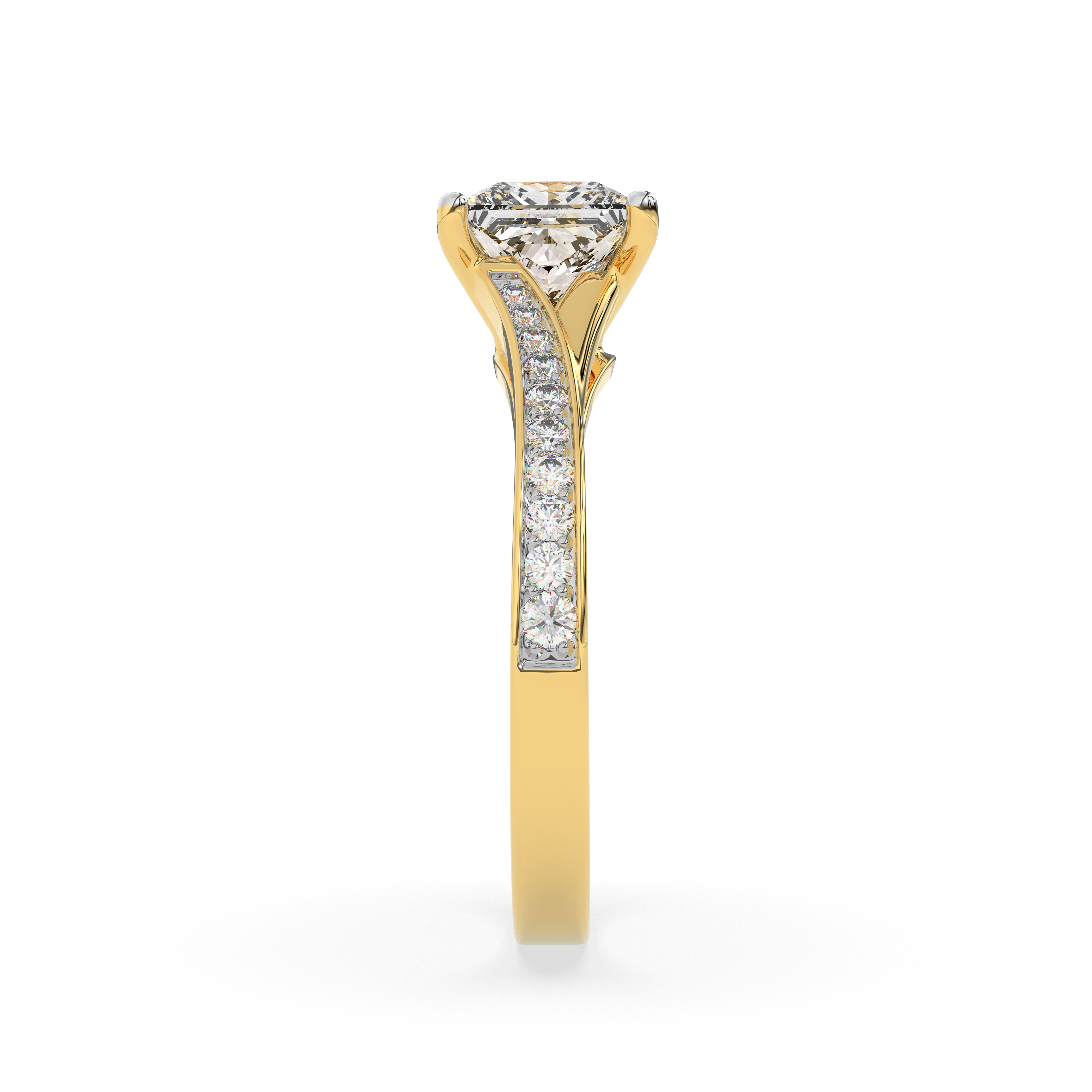 1.03 CARAT Square Moissanite Solitaire with Side Accents Engagement Ring in 14K Yellow Gold Plated