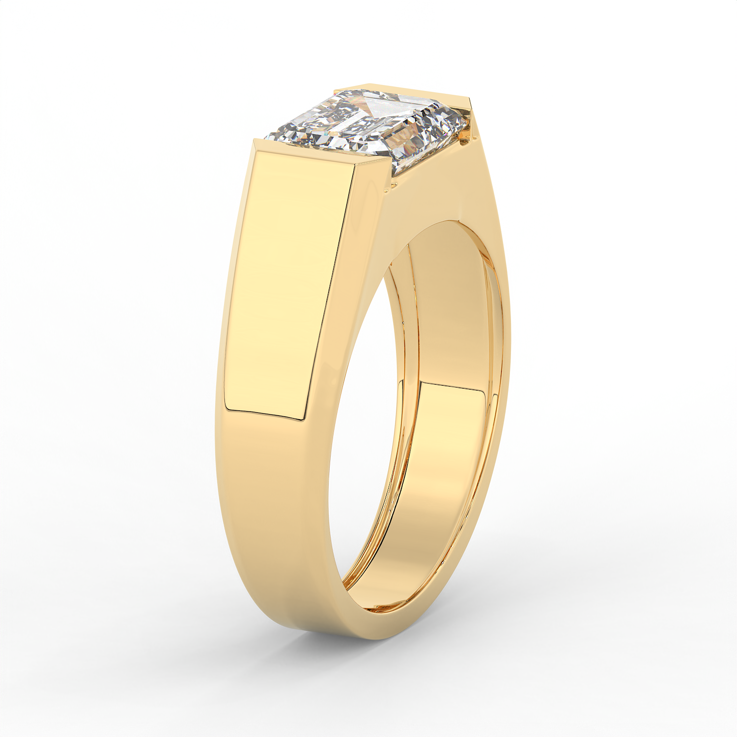 2.5 CT Emerald Cut Moissanite Signet Men Ring in 925 Sterling Silver with Gold Vermeil