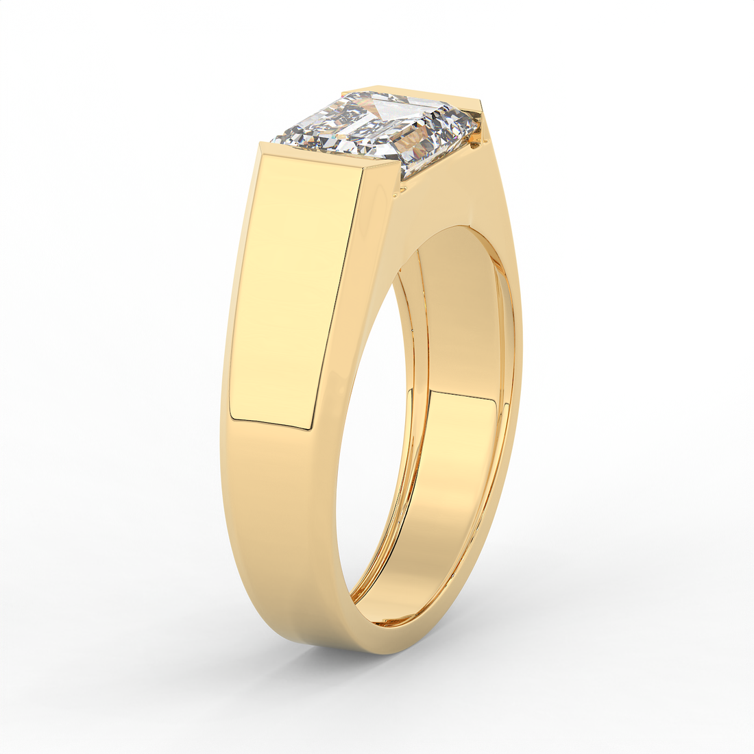 2.5 CT Emerald Cut Moissanite Signet Men Ring in 925 Sterling Silver with Gold Vermeil
