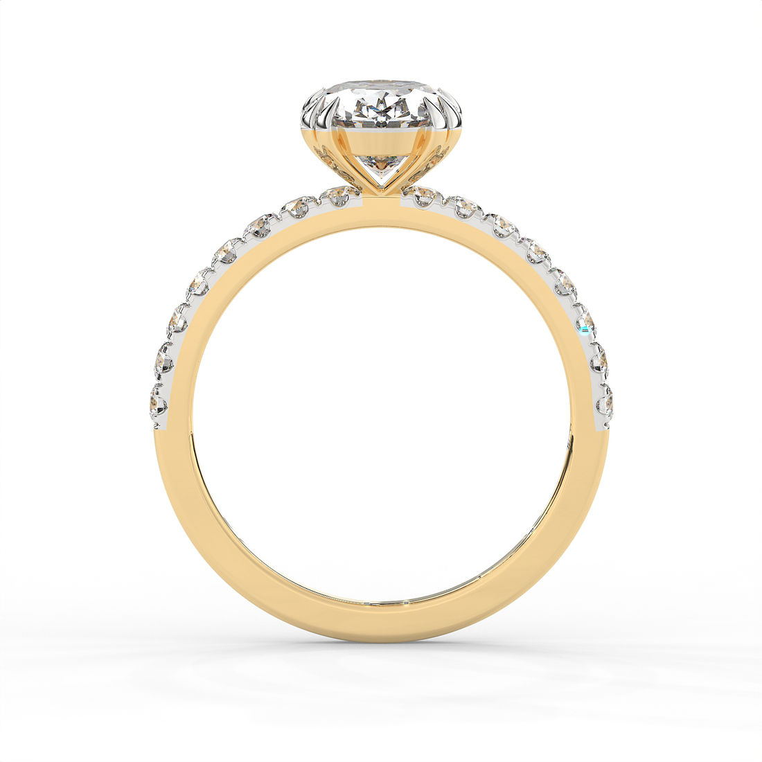 2.3 CT Oval Cut Moissanite Engagement Ring with Pavé Side Accents in 925 Sterling Silver with 14K Gold Vermeil Plating