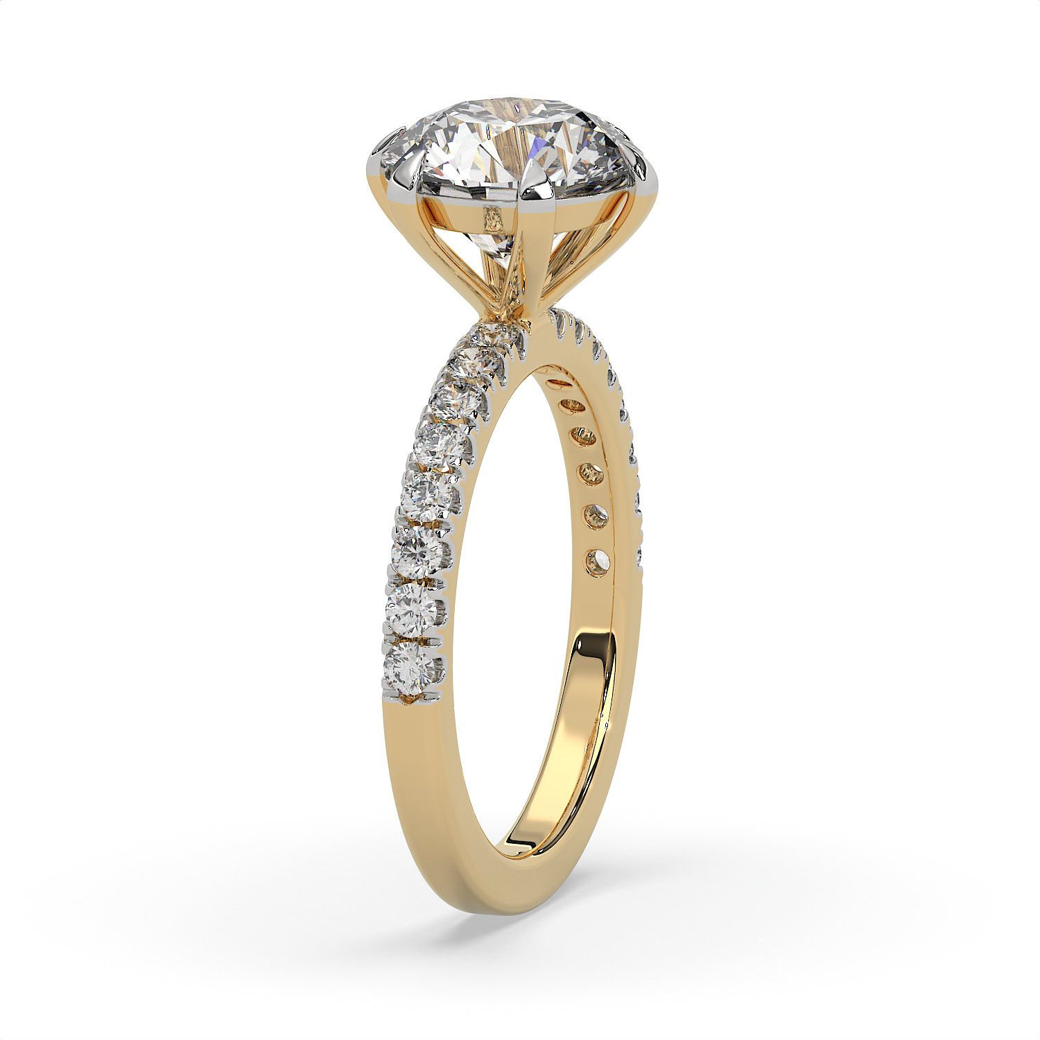 3 CT Round Cut Moissanite Solitaire Engagement Ring with Side Accents 14K Gold Vermeil
