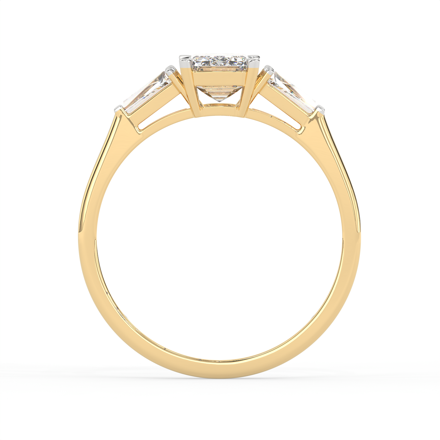 1.3 CT Emerald Cut Moissanite Trilogy Engagement Ring with Tapered Baguette Side Stones in 925 Sterling Silver