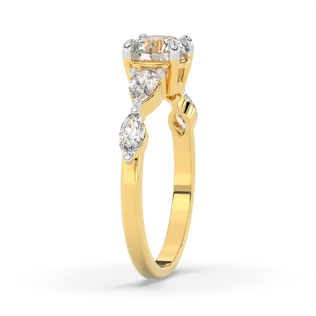 1.5 CT Round Brilliant Cut Moissanite Engagement Ring with Marquise & Pear Side Stones in 925 Sterling Silver