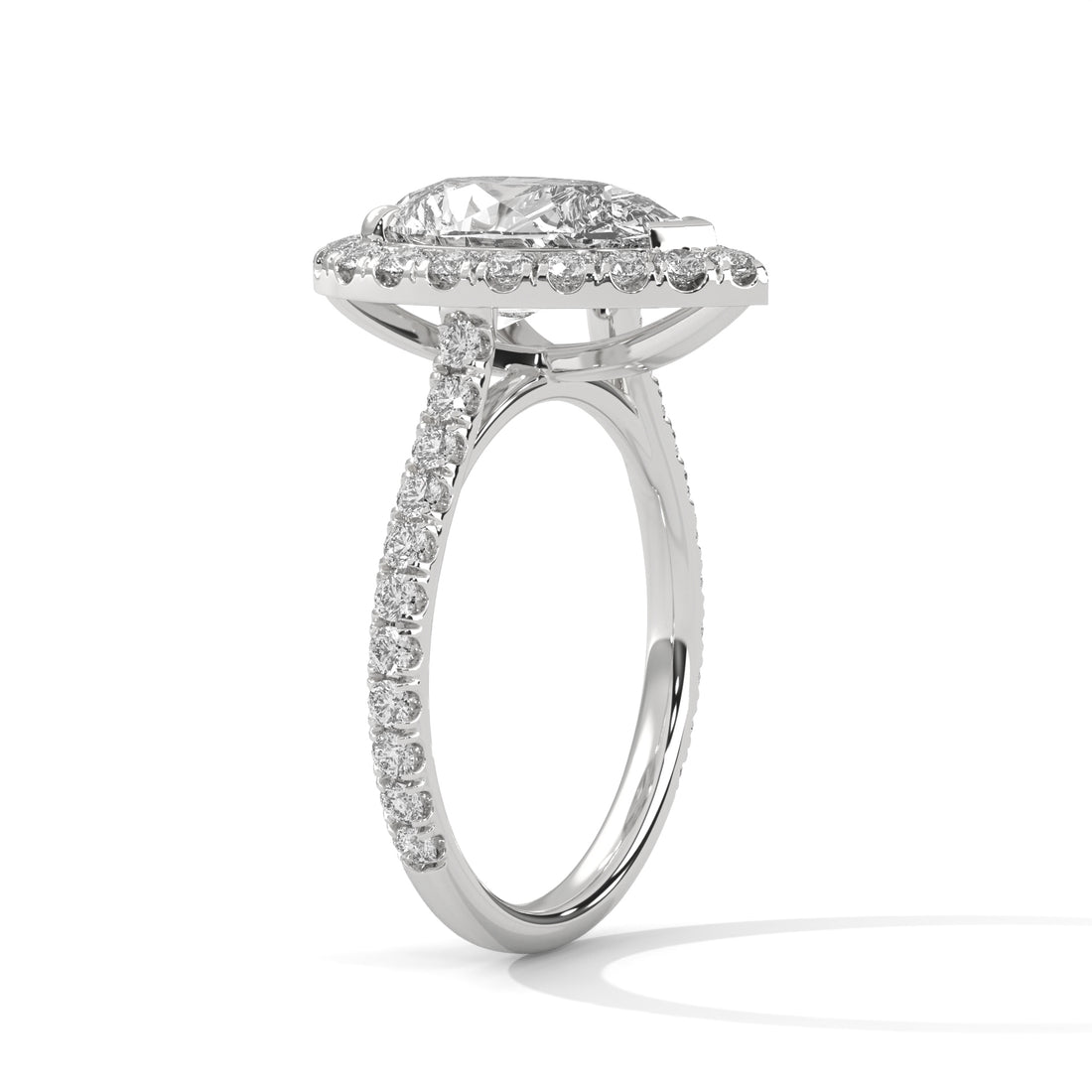 3.73 CT Pear Cut Halo Solitaire Diamond Ring