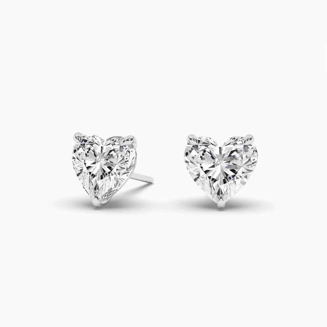 2 Carat Heart Cut Solitaire Moissanite Stud Earrings in 14K Gold Plated
