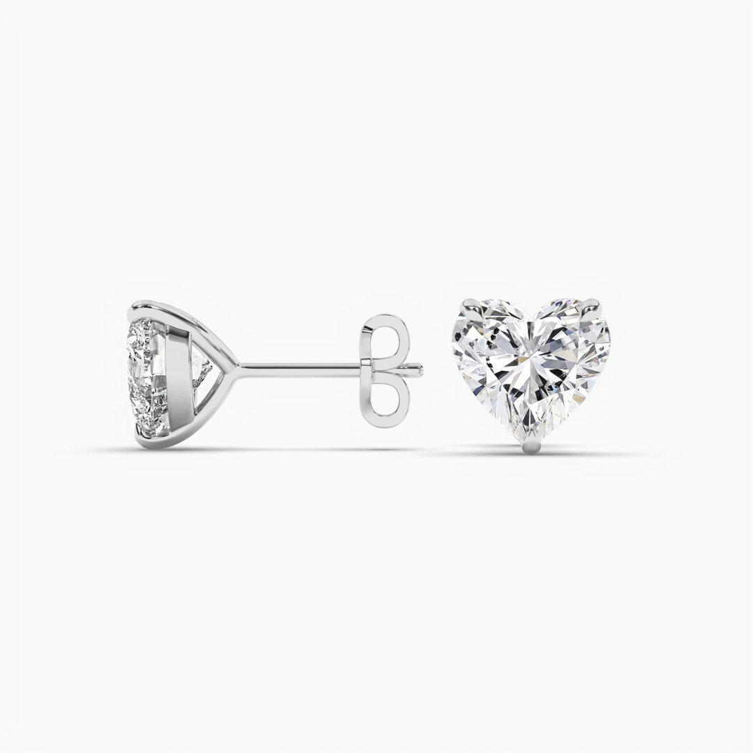 2 Carat Heart Cut Solitaire Moissanite Stud Earrings in 14K Gold Plated