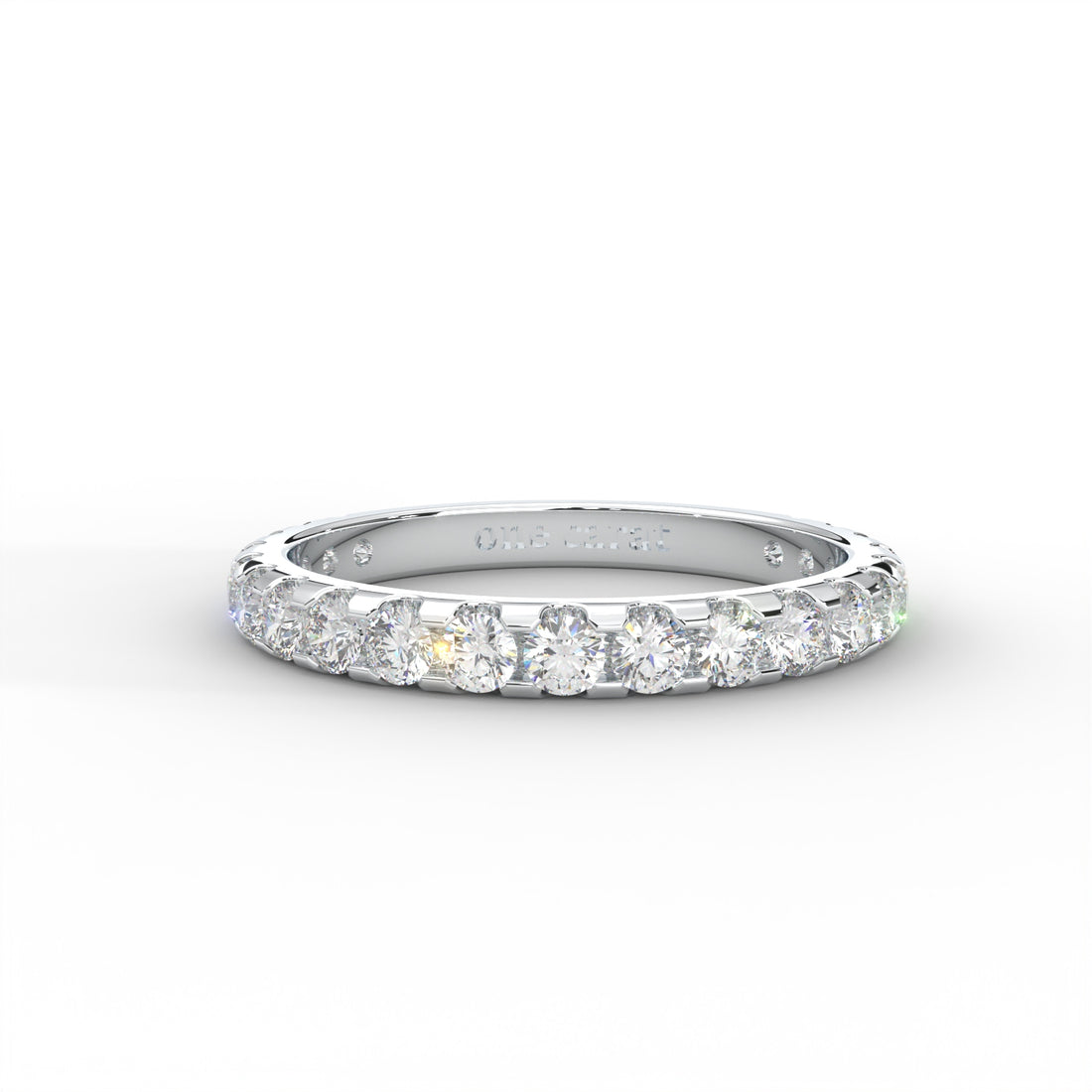 1 CARAT DEW Round Moissanite Shared Prong Anniversary Band in 14K White Gold Plated