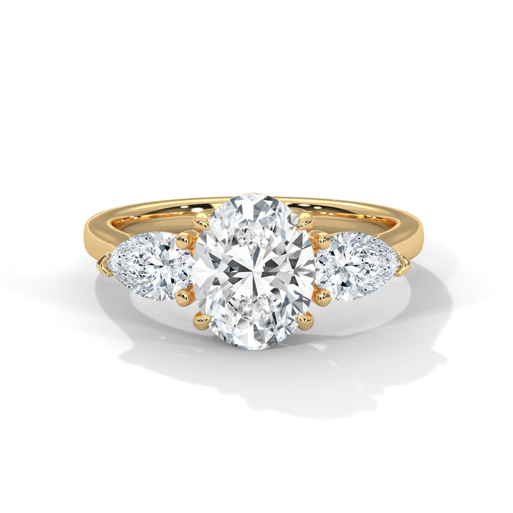 2 CT Oval And Pear Cut Three Stone Solitaire Diamond Ring
