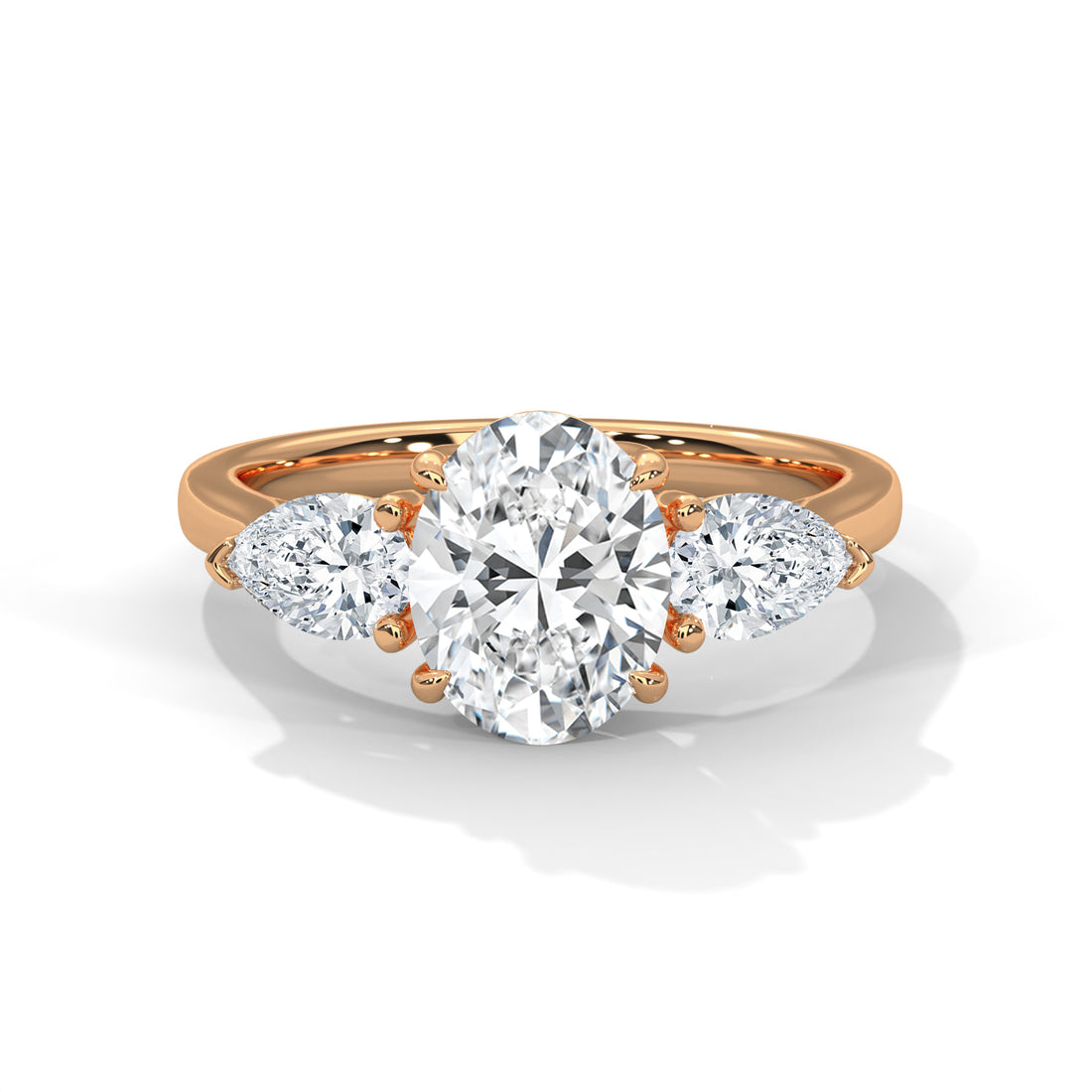 2 CT Oval And Pear Cut Three Stone Solitaire Diamond Ring