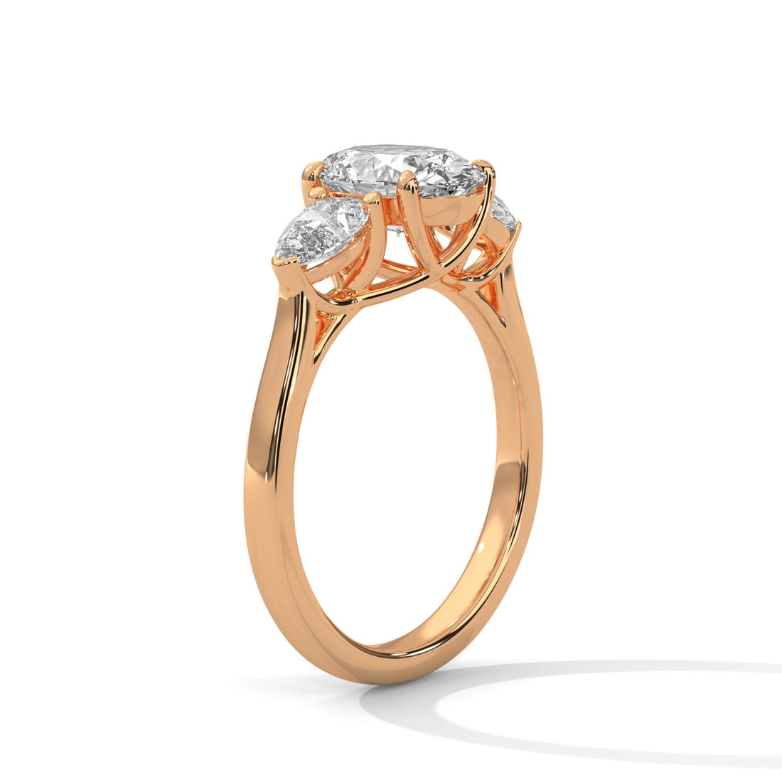 2 CT Oval And Pear Cut Three Stone Solitaire Diamond Ring