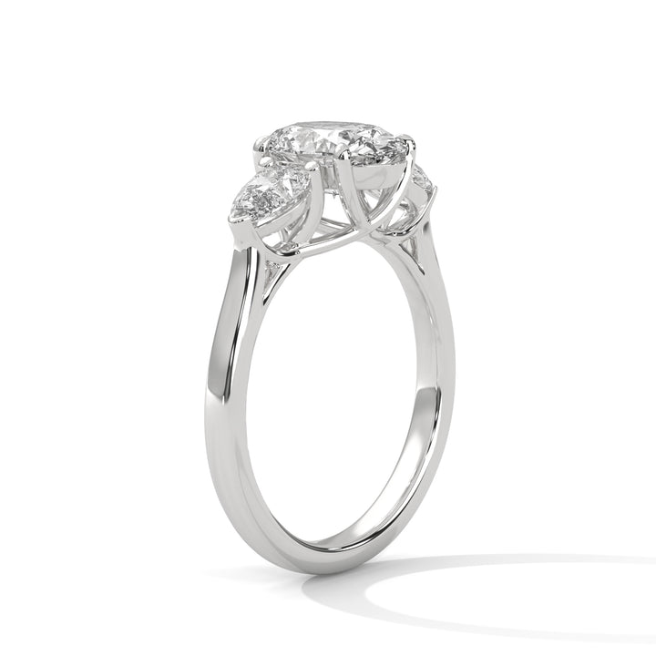 2 CT Oval And Pear Cut Three Stone Solitaire Diamond Ring