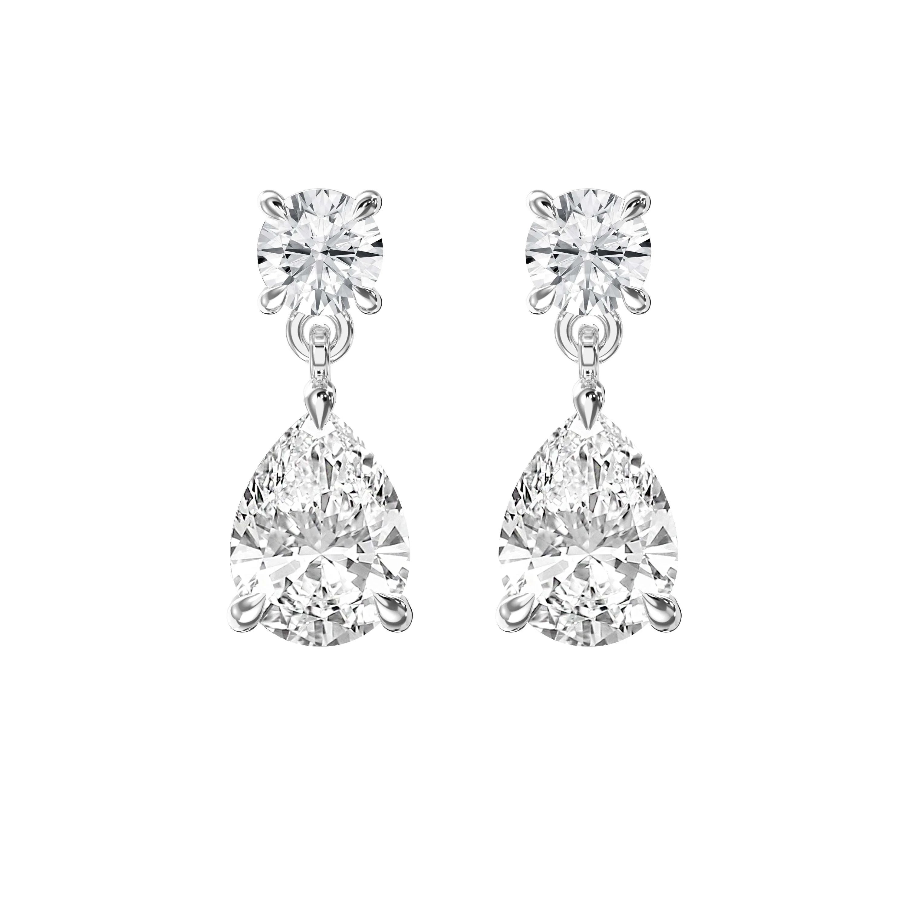 1.5 ct Pear Cut Moissanite Drop Earrings with Round Solitaire Studs in 925 Sterling Silver