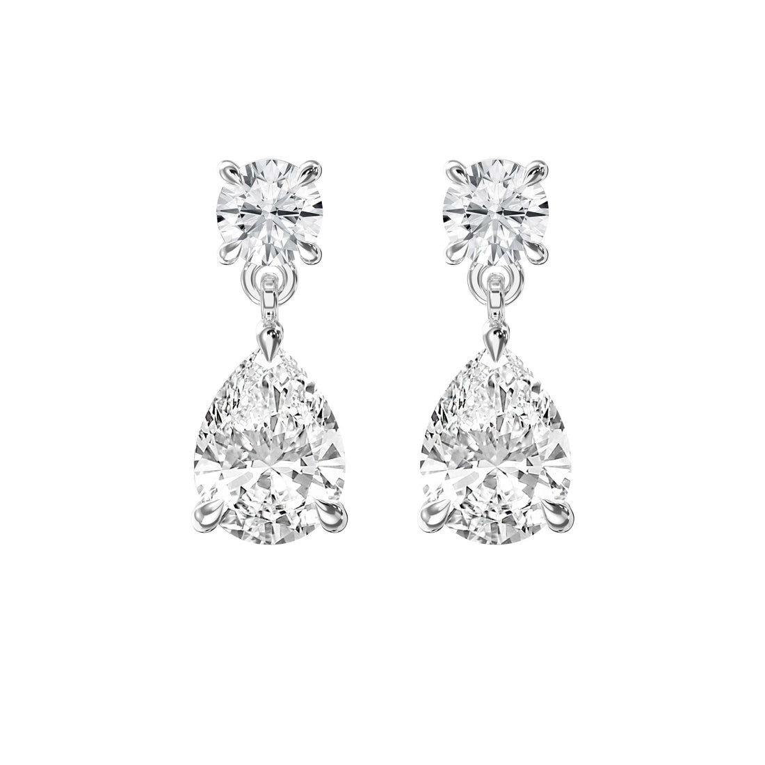 1.5 ct Pear Cut Moissanite Drop Earrings with Round Solitaire Studs in 925 Sterling Silver