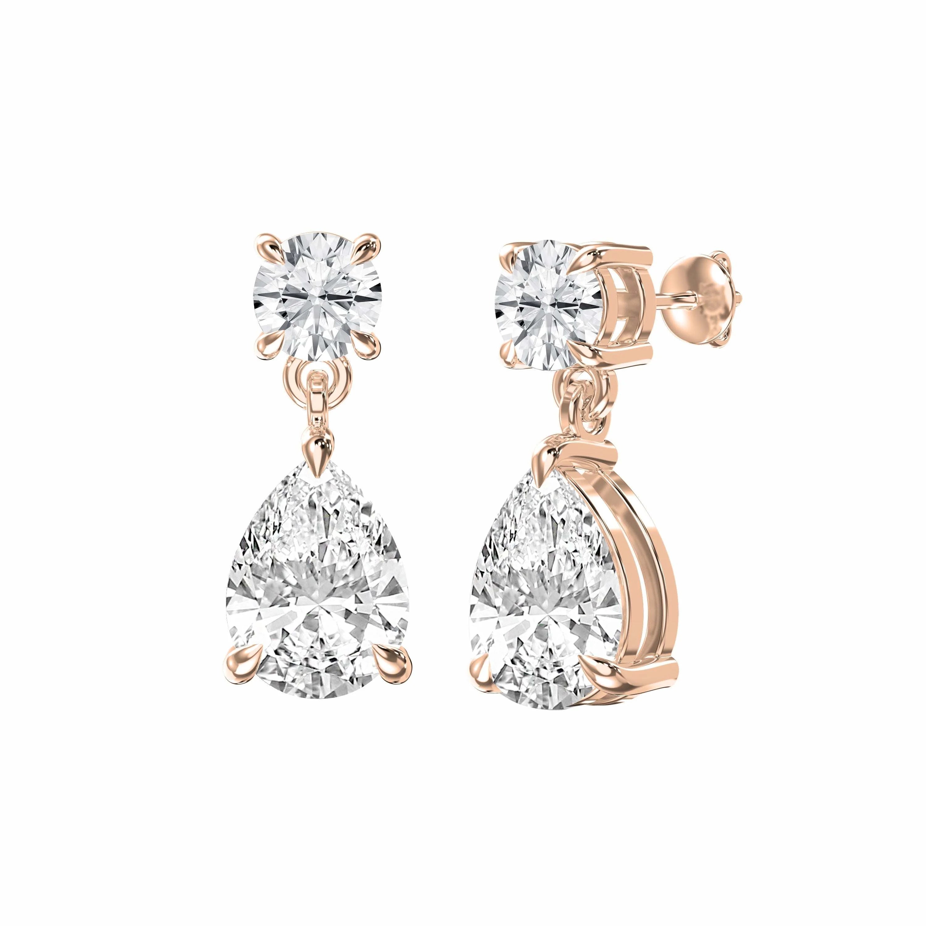 1.5 ct Pear Cut Moissanite Drop Earrings with Round Solitaire Studs in 925 Sterling Silver